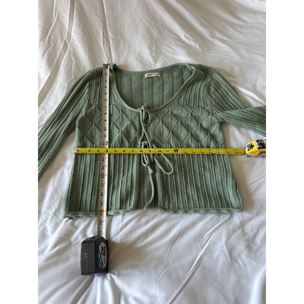 Hollister Sage Green Tie Front Pointelle Knit Cropped Cardigan Sweater Small - Picture 7 of 8